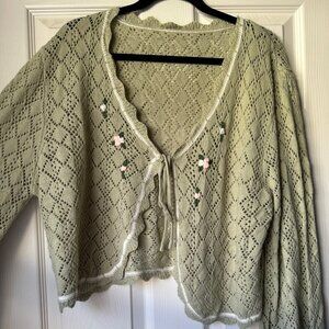 Cider Floral Hollow Out Tie Up Knitted Crop Cardigan Curve & Plus